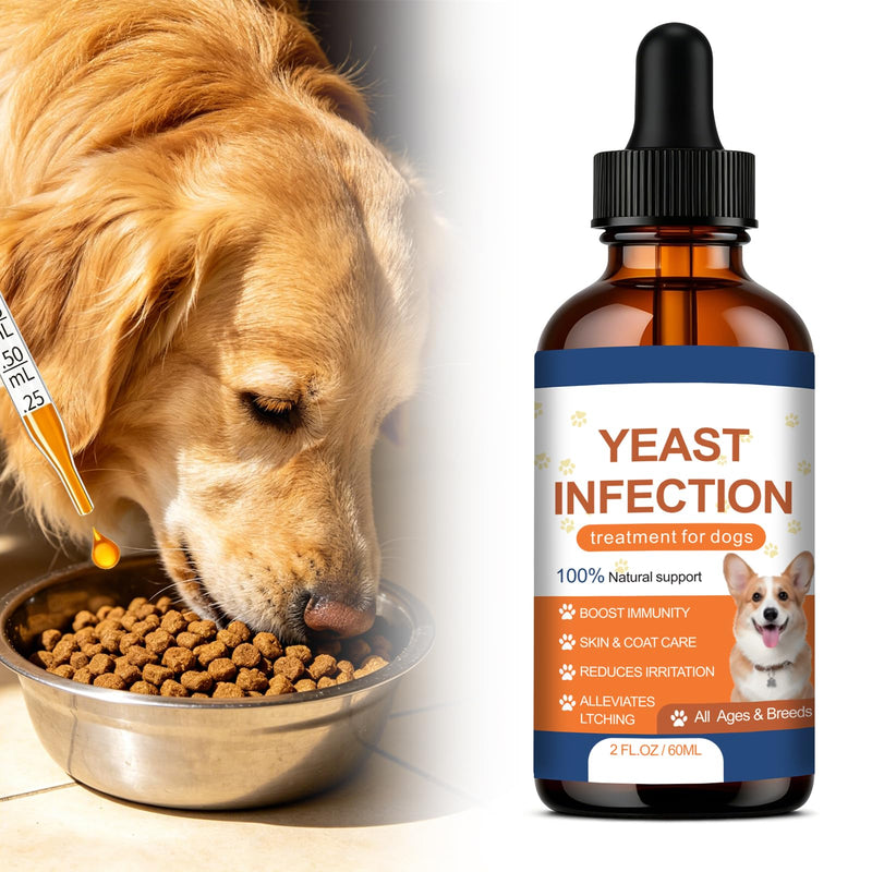 Yeast Infection Drops for Dogs, Yeast Infection Treatment for Dogs - Dog Ear, Paw & Skin Itch Relief, Improves Coat & Skin, Inflammation Relief - 2 fl oz (60ml) (1)