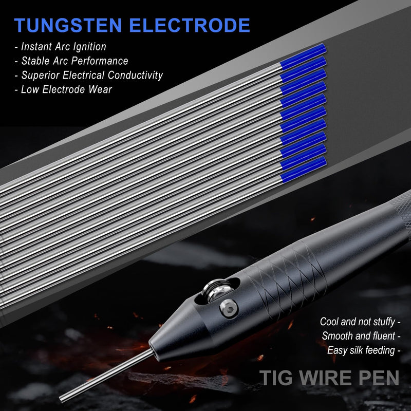 TIG Wire Feeder Pen with 3/32'' × 7'' Blue Lanthanated Tungsten Electrodes (10 Pack) | Contains 2% Lanthanated for AC/DC TIG Welding | Perfect for Stainless Steel, Aluminum, Copper & Magnesium 3/32"