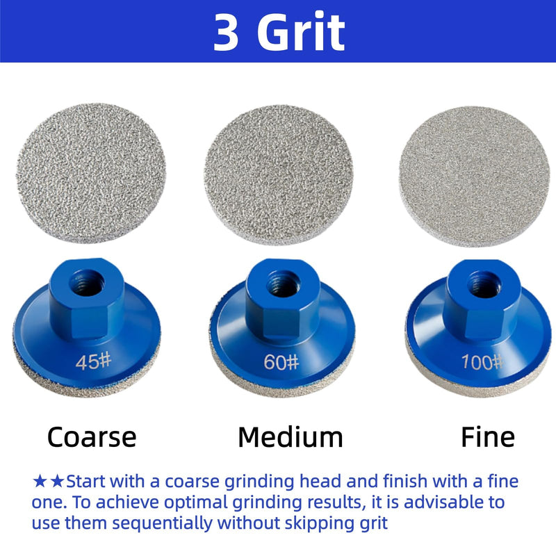 2inch 50mm Brazed Flat Grinding Wheel Diamond Grinding Disc Polishing Pads M10 Thread for Quartz Marble Granite Trimming 3Pcs 45/60/100 Grit