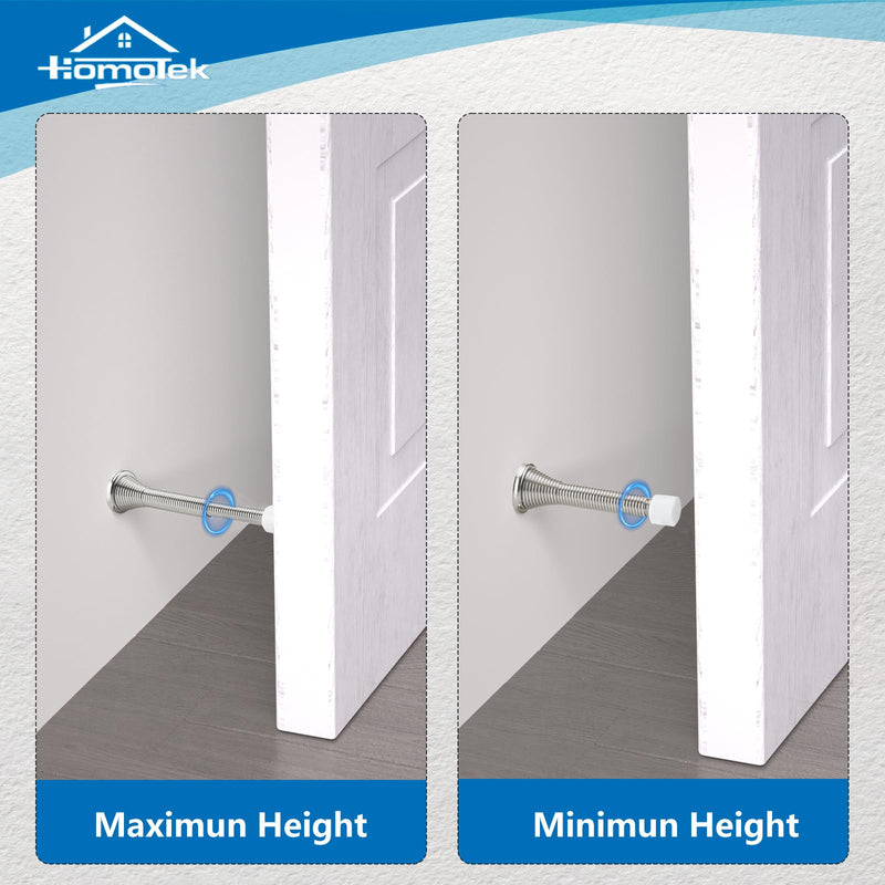 HOMOTEK 2 Pack Telescoping Spring Door Stoppers, Extended from 3-1/8 to 4-1/4 inches Wall Mount Extra Long Door Stops- Flexible Spring Doorstops Wall Protector (Satin Nickel) Satin Nickel