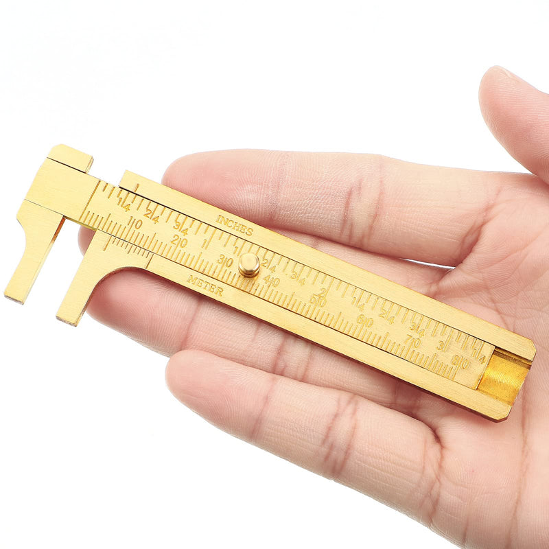 Konohan 2 Pcs Brass Vernier Caliper Pocket Handy Caliper Measuring Mini Tool Double Scale Sliding Gauge Metal Pocket Ruler for Bead Wire Jewels Rings Measurement