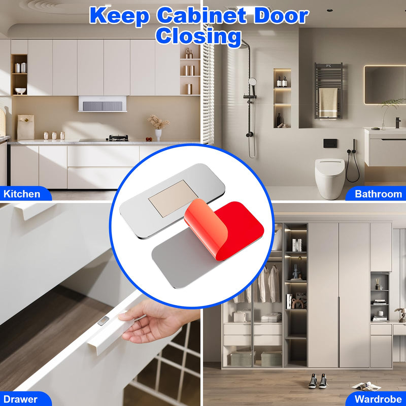 10 Pack Magnetic Cabinet Door Catch, Ultra Thin Cabinet Door Magnets, Adhesive Drawer Magnets to Stay Closed, Stainless Steel Cabinet Latch Easy to Install with Double Sided Tape, Thickness 0.08in Silver