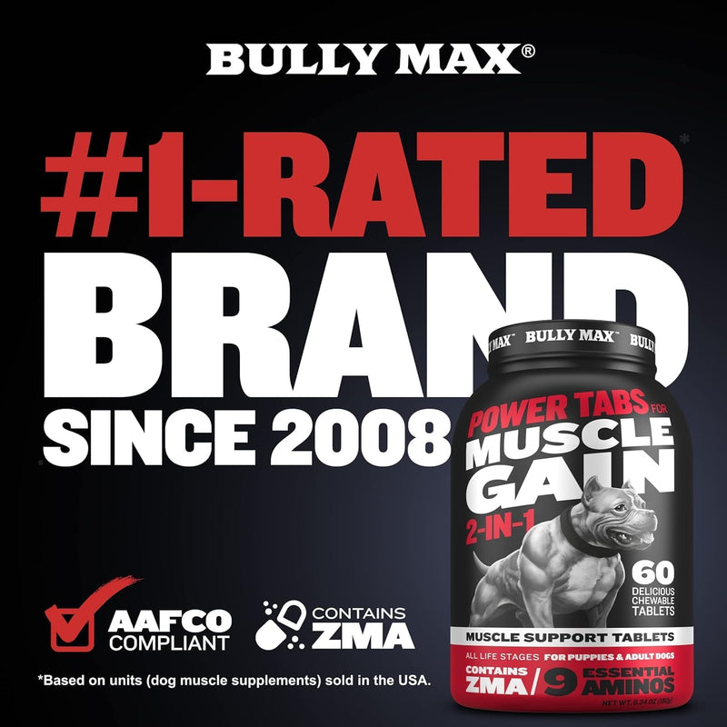 Bully Max 2-in-1 Muscle Builder Chewable Tablets for Puppies & Adult Dogs - Ultimate Canine Dog Supplement for Muscle Gain - 60 Tabs 60 tablet bottle (180g) - NewNest Australia