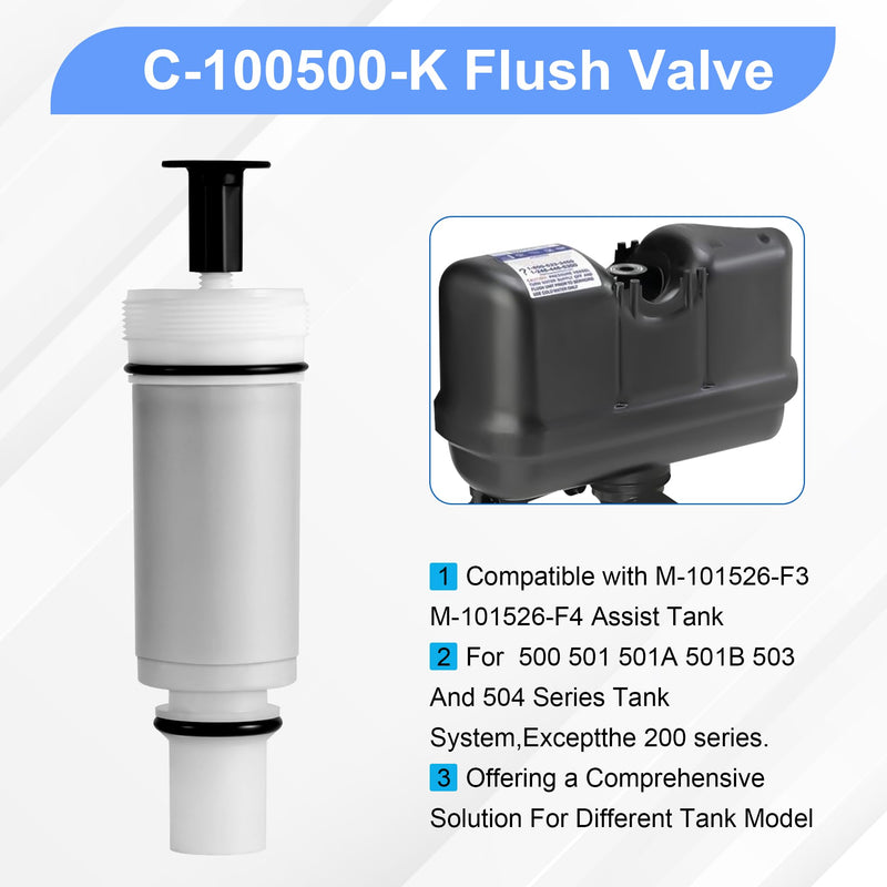 C-100500-K Flush Valve Cartridge Assembly, for 500, 501, 501A, 501B, 503, 504 Series Tank System, Compatible with M-101526-F3, M-101526-F4 Pressure Assist Tank