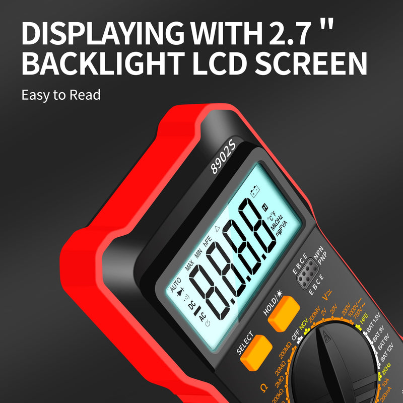 Digital Multimeter Multi Tester 2000 Counts Manual-ranging Measurable DCV ACV DCA ACA Capacitance Resistance Frequency with Over Range Protection Backlight LCD Displaying Back Bracket