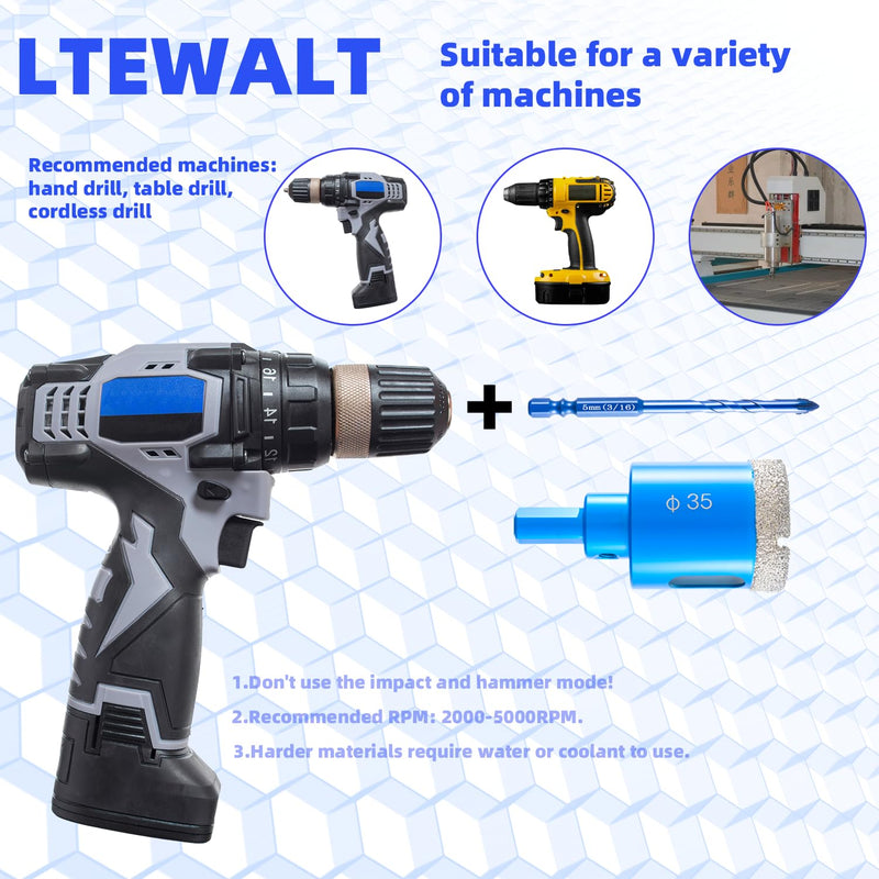 Diamond Hole Saw Kit with Pilot Drill Bit & Carbide Drill Bits - 18/20/25/35mm Hole Saws + 3-6mm Hex Shank Bits for Glass, Ceramic, Marble, Porcelain Tile, Granite, Quartz, Brickwork 1
