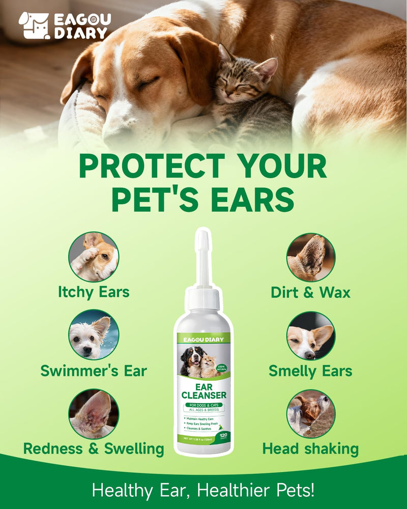Cat & Dog Ear Cleaner - Gentle Cat & Dog Ear Cleaning Solution - L-Lysine for Cats,Lysine Drops Immune Support Supplement
