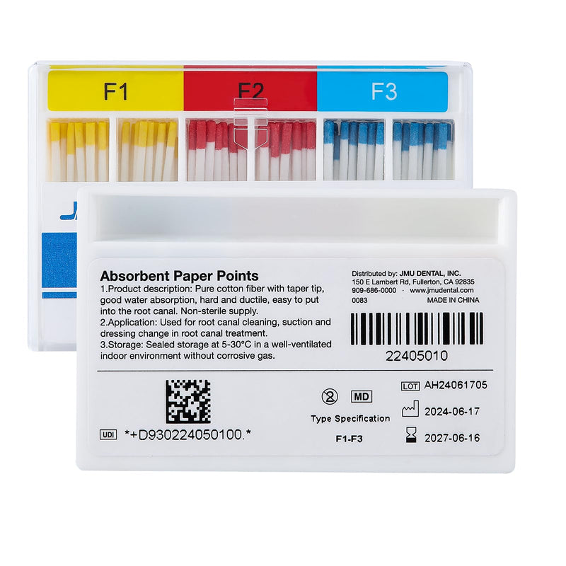JMU Absorbent Paper Points, #F1-F3 Assorted, 100pcs/Pack 1