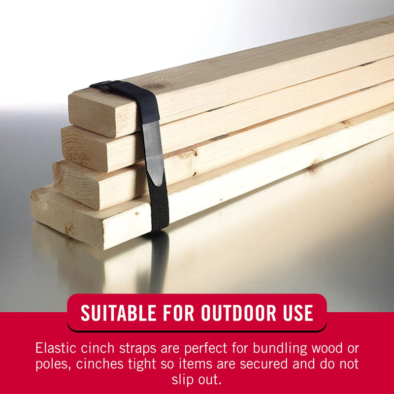 VELCRO Brand 30 Inch Elastic Straps 4 Pack | Stretchable and Adjustable For Snug Fit | Fasten Outdoor Umbrellas, Wood, Tarps, Blankets, Poles, More | Cinch with Buckle, Black 30x1" 4PK Large 30"
