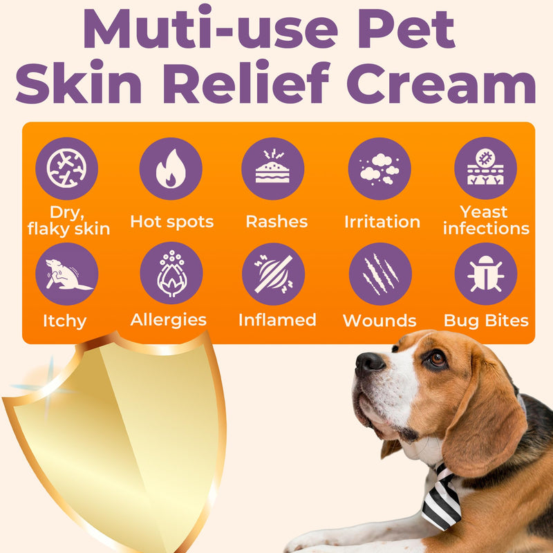 Dog Itchy Skin Relief Cream Hot Spot Treatment, Dogs Balm Rapid Healing Dry Itchy Skin with Colloidal Oatmeal Manuka Honey- 100g Lotion with Applicator