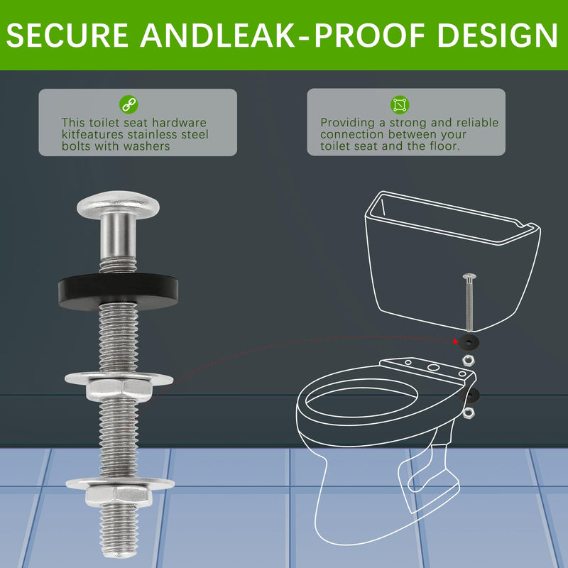 Stainless Steel Toilet Tank Bolts & Rubber Gaskets Kit (2 Pack) for Toto Toilet Parts - Leak-Proof Toilet Seat Bolts & Seals, Fits for Toto Toilets