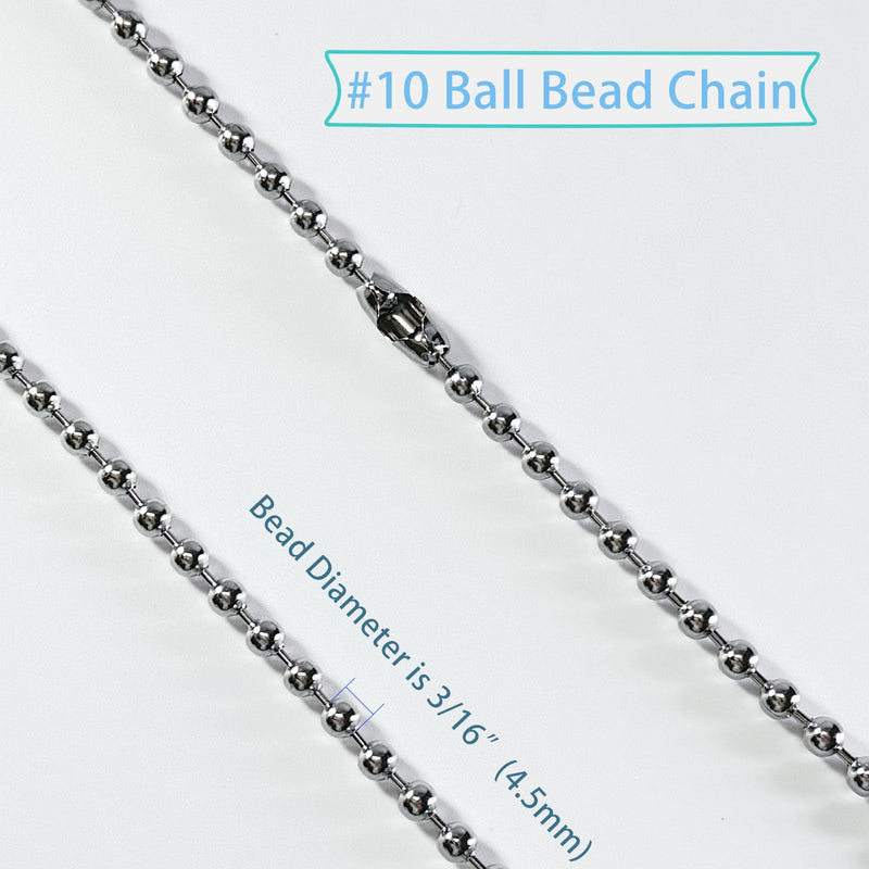 #10 Beaded Ball Chain 10 Feets 4.5mm Bead Chain Extender with 6 Pieces Connector Clasps for Plumbing, Crafts, Industrial Equipment Labeling Applications and Commercial Use (304 Stainless Steel) 4.5mm-10ft