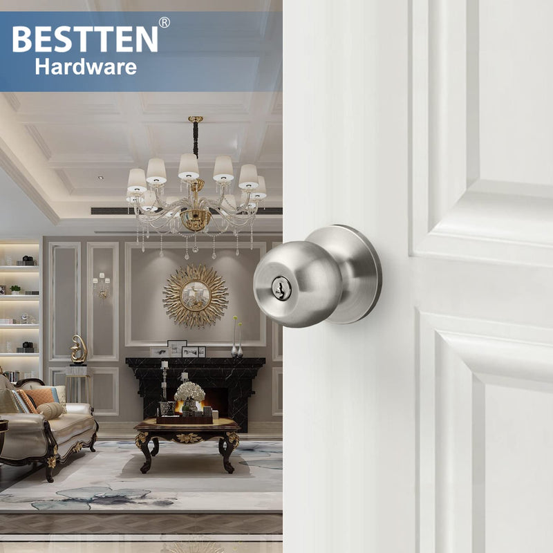 BESTTEN 4 Pack Door Knob with Lock and Key, Keyed Different Entry Door Knob, for Entrance and Front Door, Satin Nickel