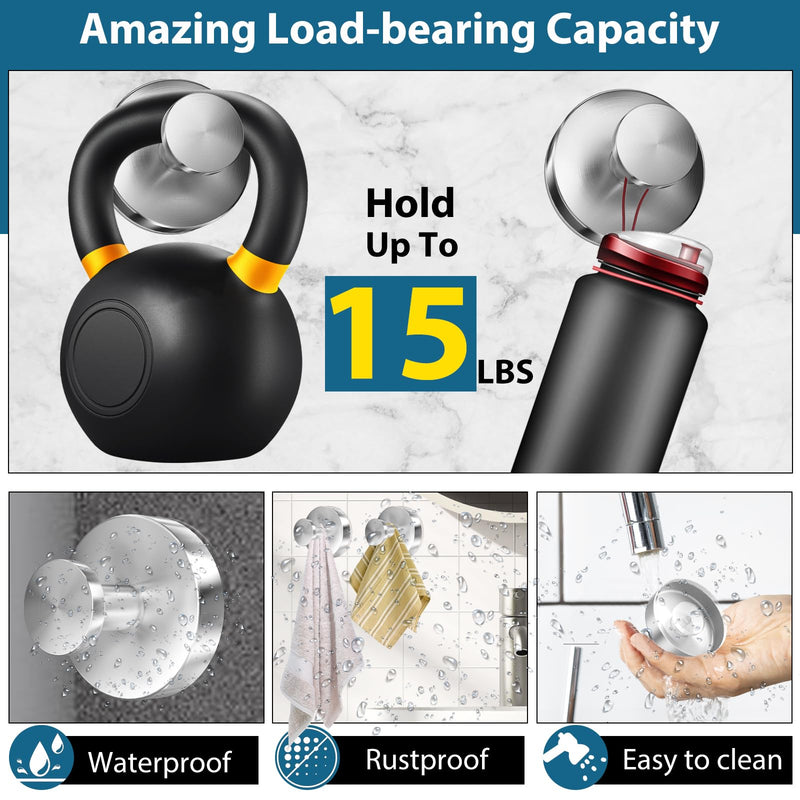 Suction Cup Hooks for Shower, Wall Suction Cup Hooks No-Drill Hooks for bathrooms Wall, Glass Door, Mirror, Kitchen Hanging up to 15 lbs – Waterproof & Rustproof (Loofah- Silver, 2 PCS) Loofah-Silver