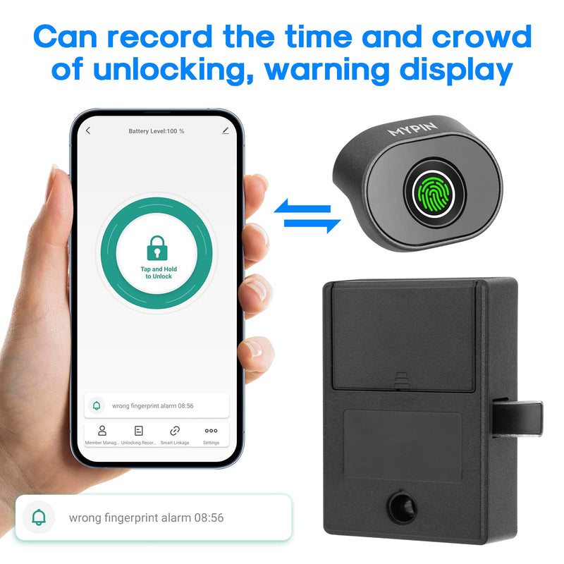 Bluetooth Fingerprint Cabinet Lock, Smart Biometric Cabinet Lock, Keyless Hidden File Drawer Wardrobe Lock, Child Safety Electric Fingerprint Lock, DIY Wooden Furniture Privacy Lock (Alloy Steel) Alloy Steel