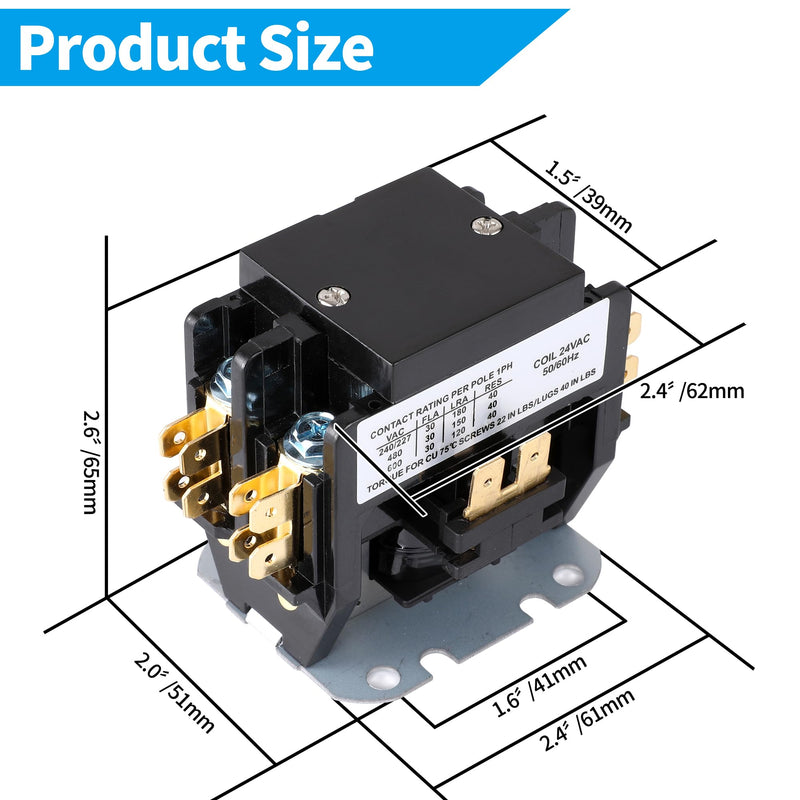 HVAC Motor Contactor, 2 Pole 40 Amp 24V Air Conditioning Contactor, Compatible with Air Conditioning Condenser Compressor Contactor. 2P 40A
