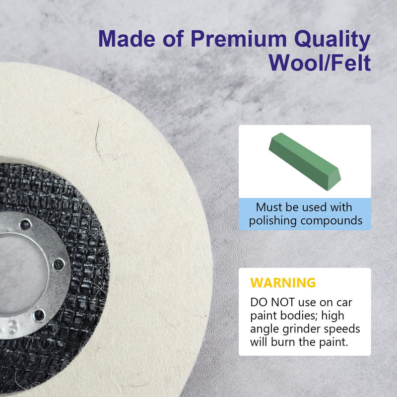 SCOTTCHEN Wool Felt Polishing Wheel Disc,4-1/2" x 7/8" Arbor Wool Polishing Wheel Disc for Angle Grinder for Metal Aluminum,Stainless Steel, Chrome, Wood, Plastic, Ceramic, Glass-10 Pack 10 Pack--flat
