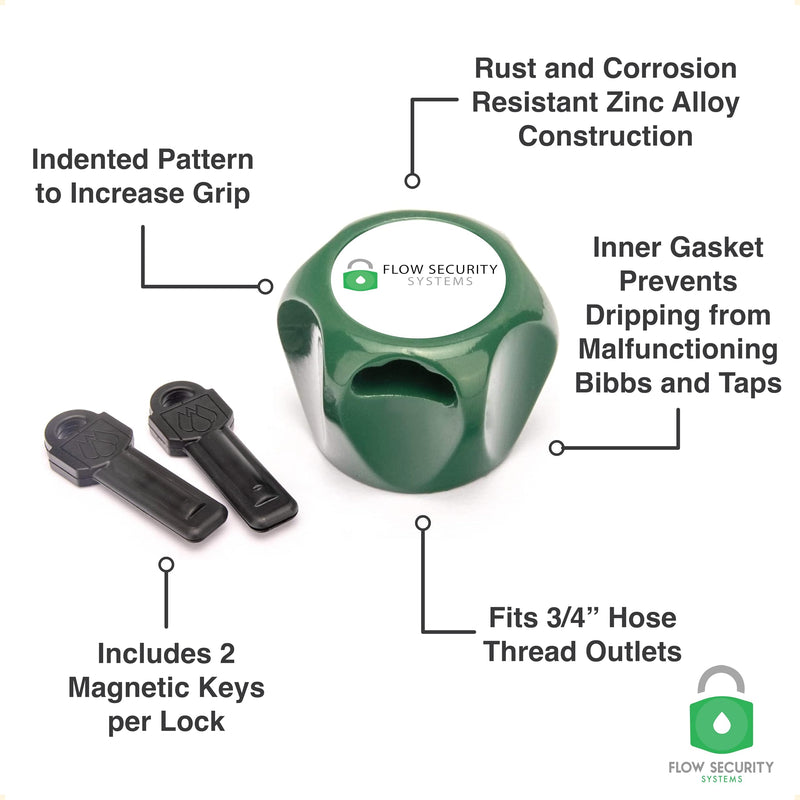 The Flow Security Systems Faucet Lock II | Magnetic Key | Prevents Water Theft, Secures Outdoor Taps, Promotes Water Conservation | Fits Most Outdoor Hose Bibbs | FSS 500 | Keyed The Same | 1 Pack