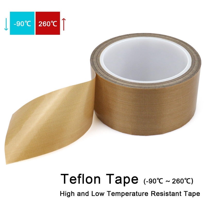 Teflon Glass Cloth Tape, (2-inch x 33 Feet x 0.18mm) High Temperature PTFE Coated Fiberglass Adhesive Tape for Vacuum Sealer Machine, Hand Impulse Sealers Insulation (2inches x 33feet) 2inches x 33feet