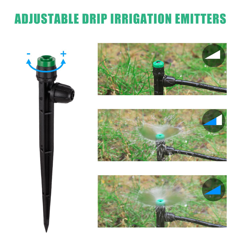 50pcs Drip Irrigation Emitters Sprayer for 1/4" Drip Irrigation Tubing Adjustable 360 Degree Water Flow Drippers on 6.5" Sturdy Stake with Lock Barbed Irrigation Drippers for Watering System 50Pcs Sprayers