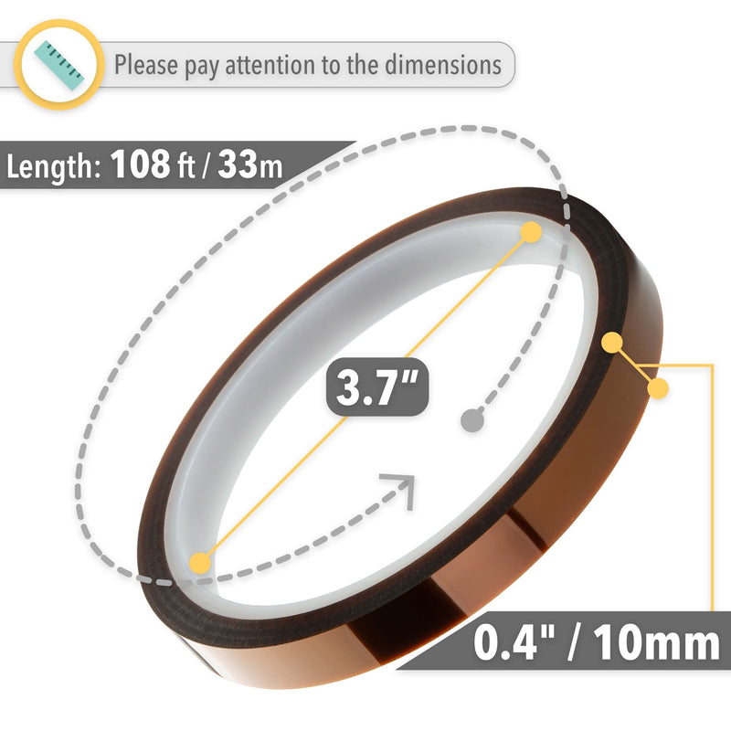 Mr. Pen- Heat Tape, 10mm x 33m(108ft), 2 Rolls, Heat Tape for Sublimation, Heat Resistant Tape, Heat Transfer Tape, High Temperature Tape, Thermal Tape, Heat Press Tape, High Heat Tape Brown
