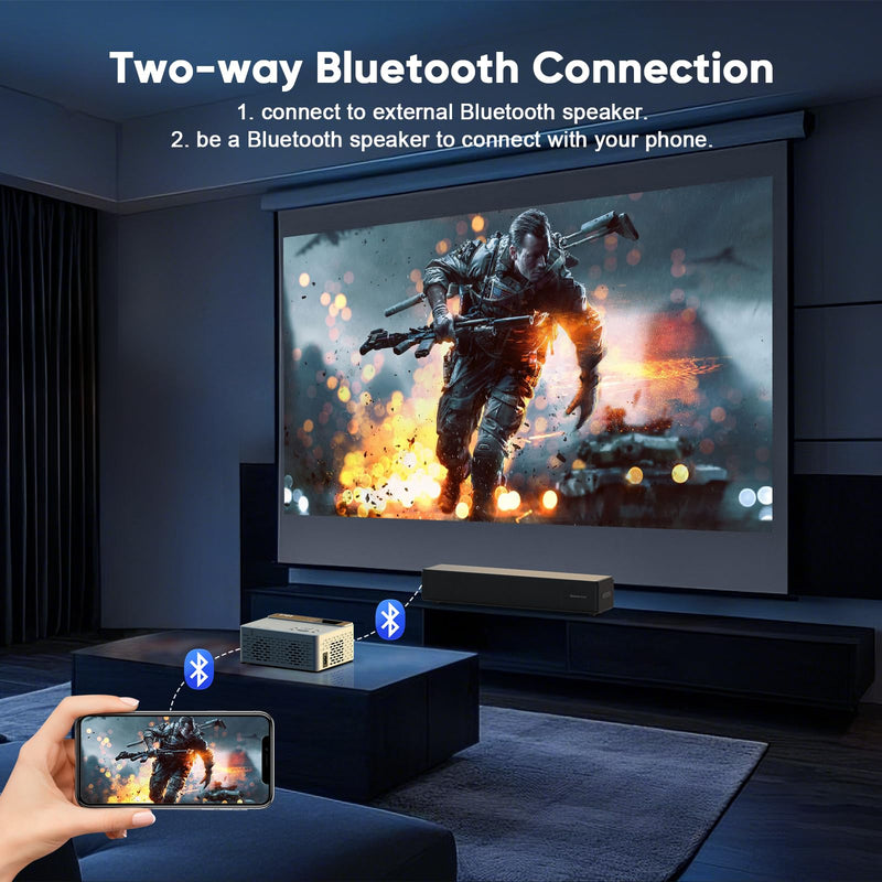 TMY 1080P Full HD Portable Mini Projector, Upgraded Bluetooth Movie Projector with Screen, Compatible with TV Stick Smartphone/HDMI/USB, Indoor & Outdoor Use no Apps