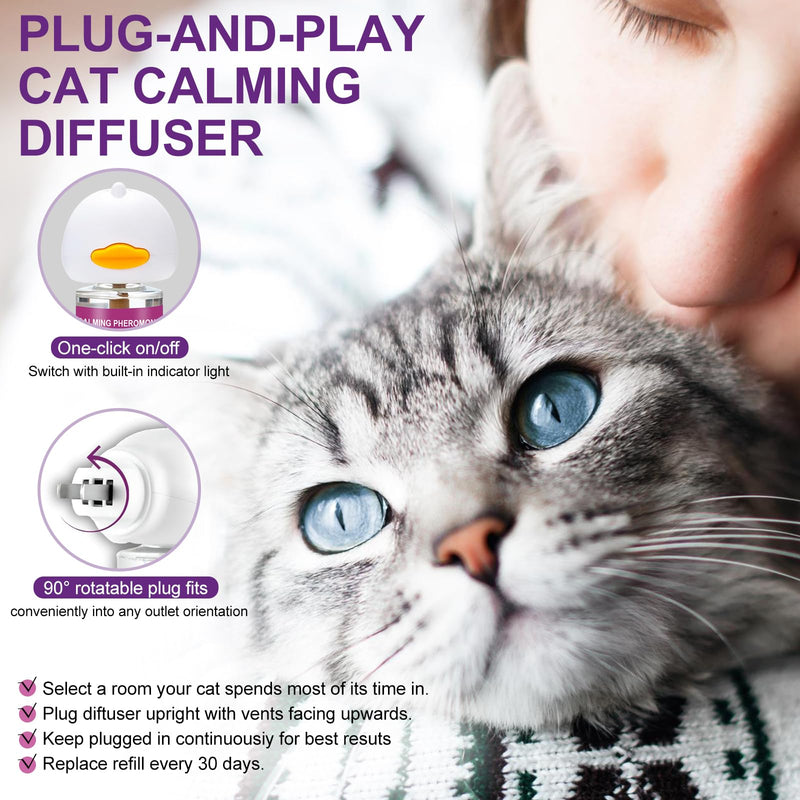 Cheerdog Cat Pheromones Calming Diffuser Relieve Anxiety Stress Cat Calming Diffuser Comfort for Cats 3 Refills, Reduce Fighting and Scratching Calm Relaxing Fits All Cats
