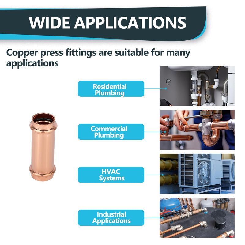 10Pack Seelink 1/2" Copper Press Extended Coupling No Stop(PRESS028-10) 10 1/2" x 1/2"