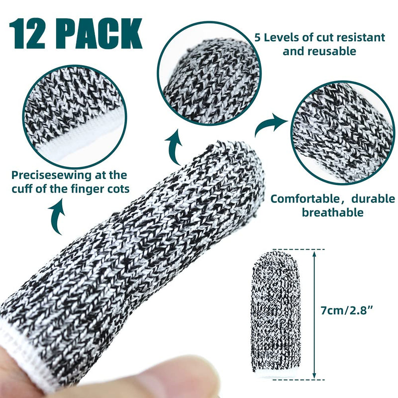 New Reusable Finger Sleeve Protectors Anti-Slip Cut Resistant Finger Cots, 12 Pack 5 Level Thumb Fingertips Protection Cots Protectors Guards Glove Life Extender Finger Covers for Kitchen Work Cuts New 12 Pack