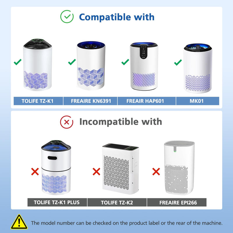 2 Pack TZ-K1 Replacement Filter Compatible with ToLife TZ-K1 Air Puri-fier, MK01 MK06 and FreAire KN6391 Air Purifi-ers, 3-in-1 H13 HEPA Filter, Activated Carbon and Pre-filter, 360° Rotating Filter White-2 Pack
