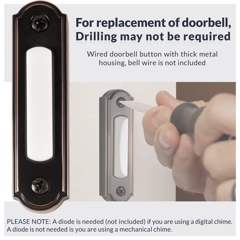 Newhouse Hardware LED Lighted Metal Door Chime Push Button (Oil-Rubbed Bronze) | Surface Mount Lighted Door Bell Button | Replacement Wired Doorbell Button for Most Door Bell Chimes Oil-Rubbed Bronze