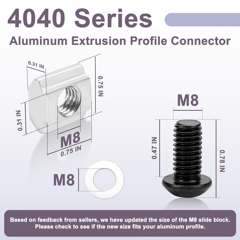 20 Set 4040 Series Aluminum Extrusion Profile Connector,Includes 20*Black 3540 Corner Bracket,M8 T-Slot Sliding Nuts and Hex Screw Bolt for 40S Aluminum Rail Accessories,140 Pieces by Cenipar 20 Set 4040 Black Connector with M8 Screw Nut