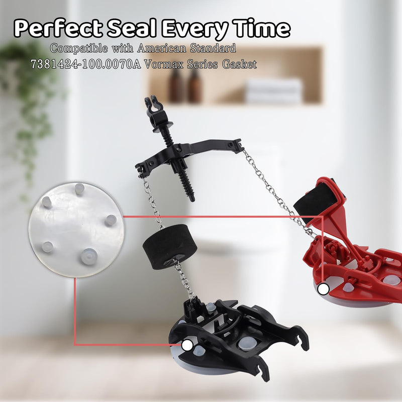 Toilet Flapper Replacement Kit for American Standard 7381657-200.0070A, Dual Silicone Seals, Metal Chain, Compatible with Vormax Flush System, Black Toilet Parts