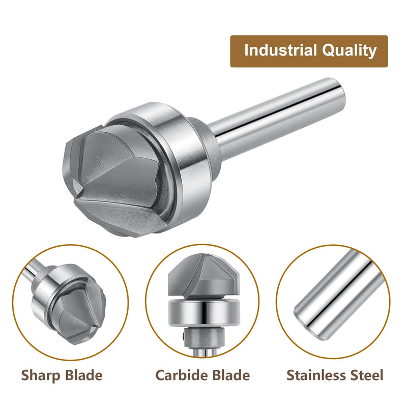 SpeTool Juice Groove Router Bits with Bearing 1/2" Cove with 90° Round Nose V-Groove and 1/4 Inch Shank for Creating Precise Drainage Channels and Ornamental Borders in Personalized Woodworking Tasks 90°Angle 1/4" shank