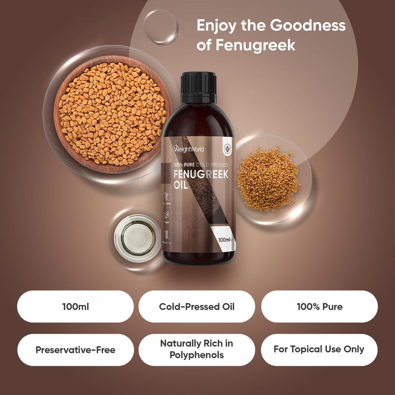 Fenugreek Oil 100ml - Pure Cold Pressed Fenugreek Extract Oil For Skin, Body, Nails & Hair - Fenugreek Essential Oil For Beard growth, Hair Growth & Toned Skin - Vegan Friendly - For Both Women & Men