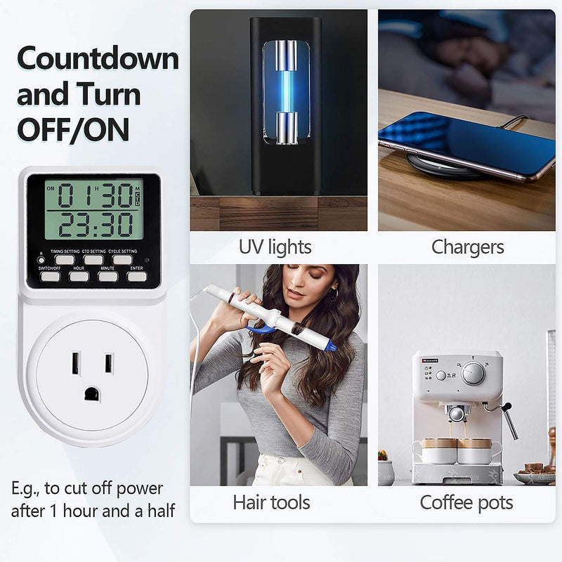 Digital Infinite Repeat Cycle Intermittent Timer Plug for Electrical Outlet, 24 Hour Programmable Indoor Timed Power Switch with Countdown Delay On and Off (120V, 15A), 1 pack