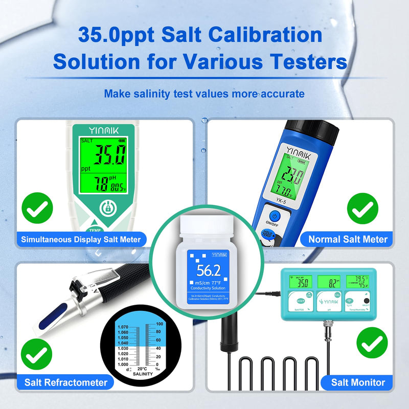 56.2mS Conductivity Solution, 35ppt Salinity Calibration Fluid, Salt buff Solution for Salt Meter&Salt Refractometer of Aquarium, EC Calibration liquid for EC Meter TDS Tester, 4 Bottle of 50mL