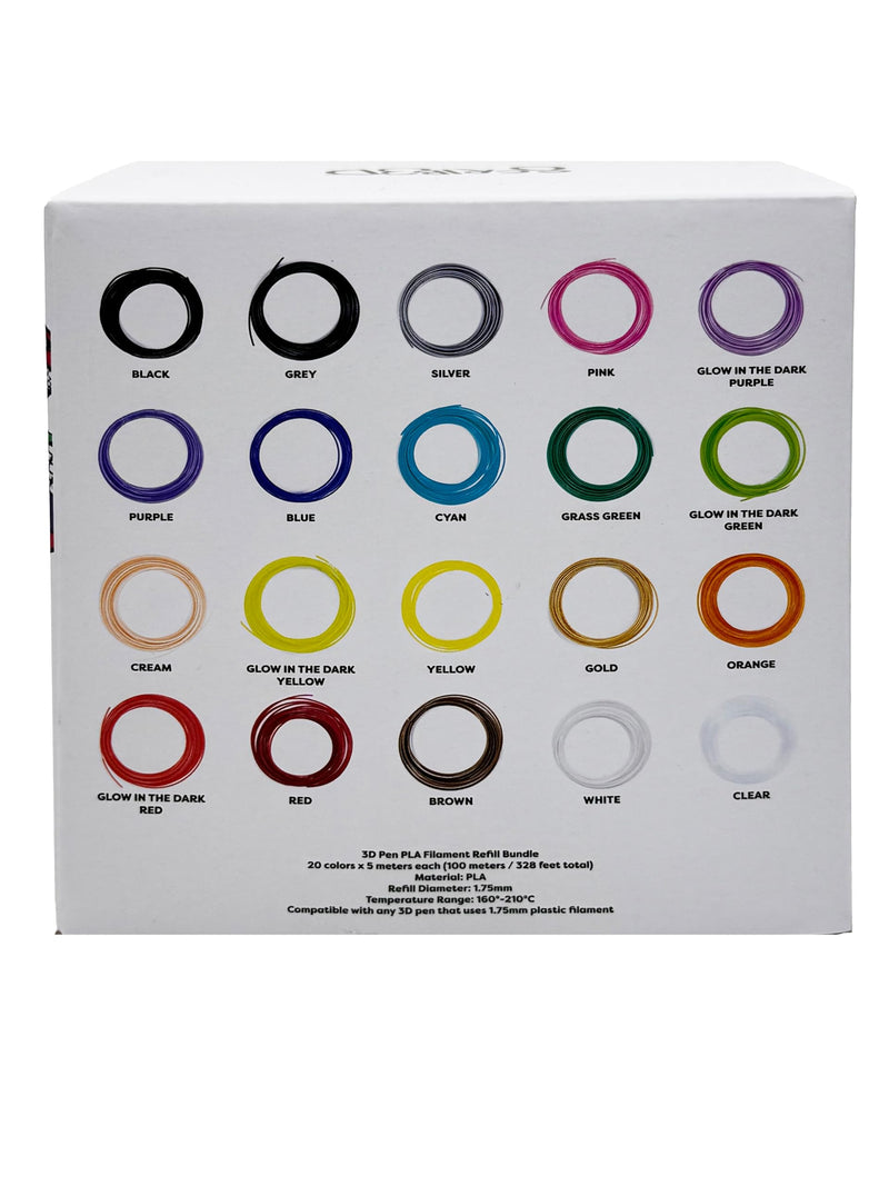 SCRIB3D Pen Filament Refills, 20 Colors, 16 Feet Per Color, 1.75mm PLA, Works with SCRIB3D, PIKA3D, MYNT3D and Most Other 3D Printing pens PLA Filament - 20 Colors