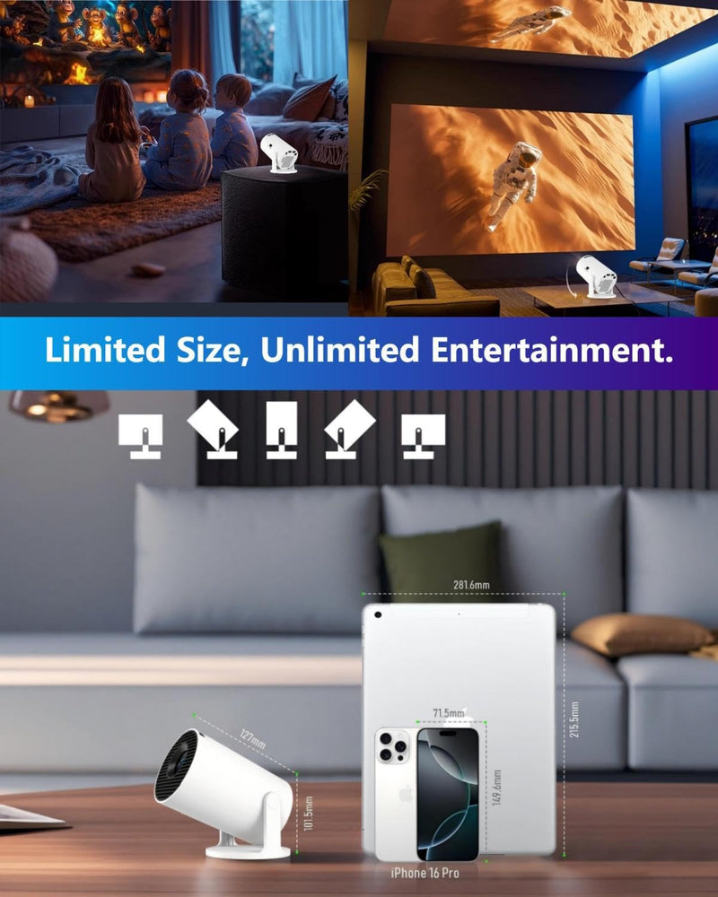 Mini Projector with Wifi and Bluetooth, Small Protable TV Movie Projector for Bedroom,LED Short Throw Phone Projector for iPhone with Full HD 1080P Auto Keystone HY300Pro +