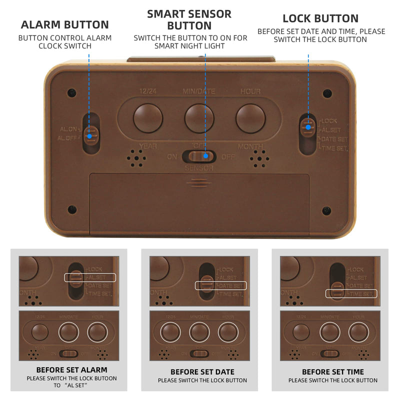 everwood Wooden Digital Battery Operated Alarm Clocks for Bedrooms, Beside, Table, Desk Wood