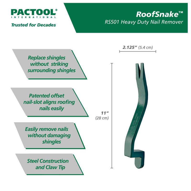 PacTool RS501 Roof Snake Tool + Johnson Level & Tool 750 Pitch & Slope Locator Nail Remover Tool + Level