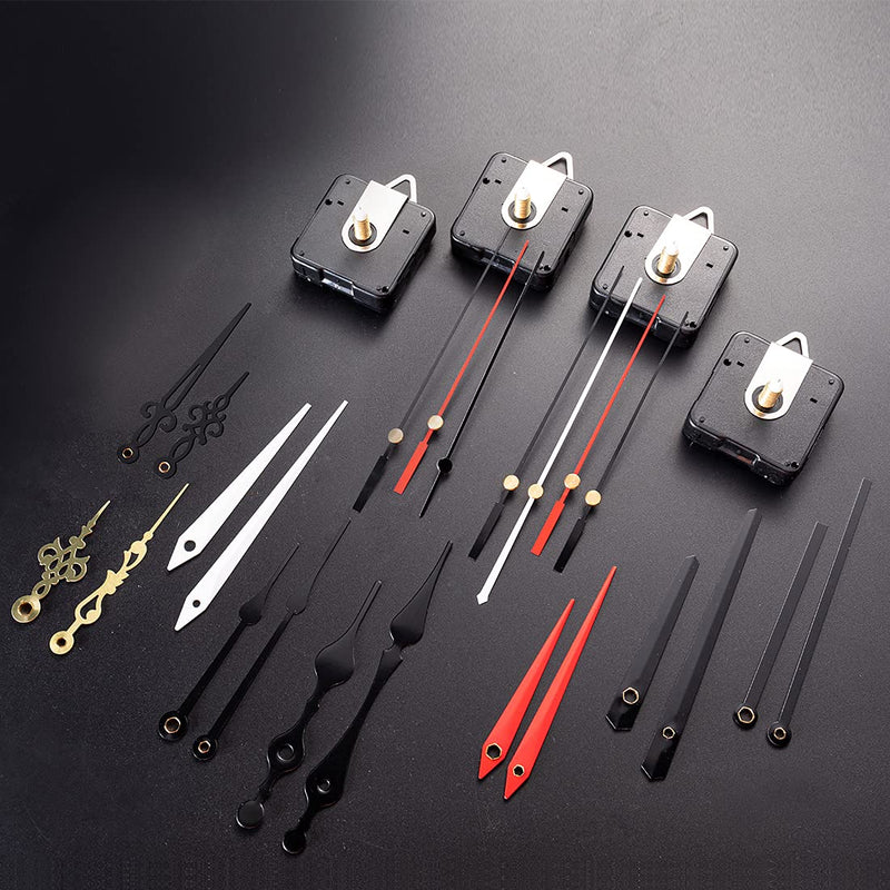 EMOON 4 Pieces Clock Mechanism Replacement Kit with 8 Pack Clock Hands, Silent Sweep Clock Motor Kit Battery Operated for Clock Repair DIY Replacement, Custom Clock Total Shaft Length 5/8 in
