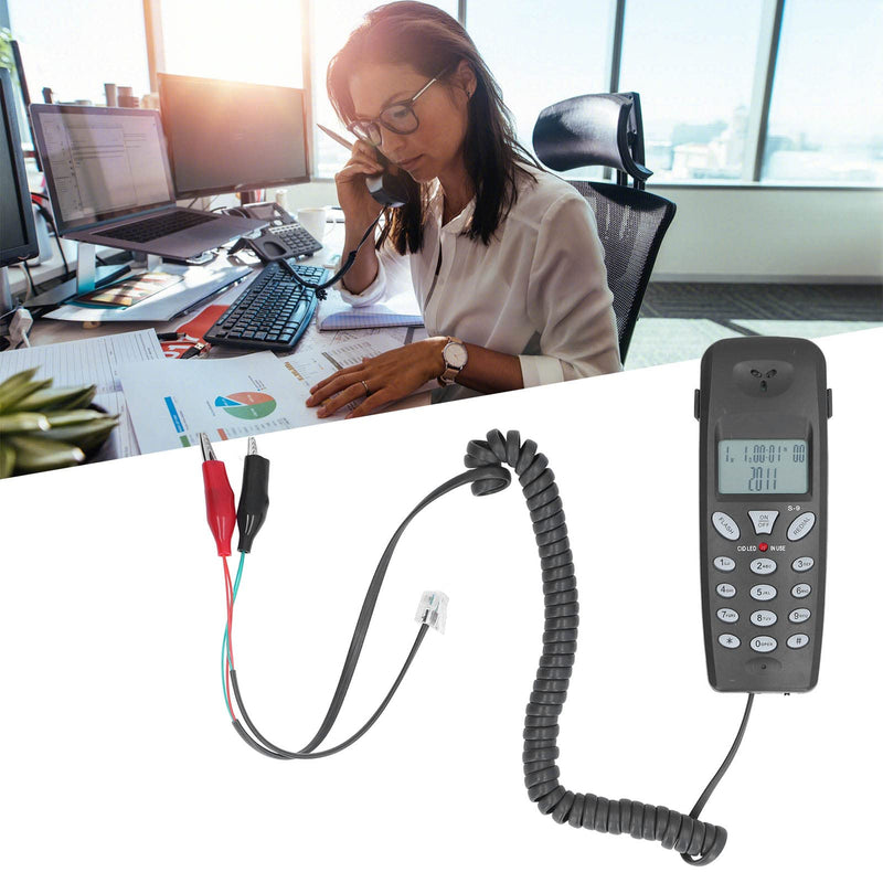 ASHATA Telephone Phone Tester with Connecting Cable, DTMF Caller ID, 16 Bit Display, ID and Times Records, Flash Off 300 600 1000ms, Phone Butt Test Tester Tool