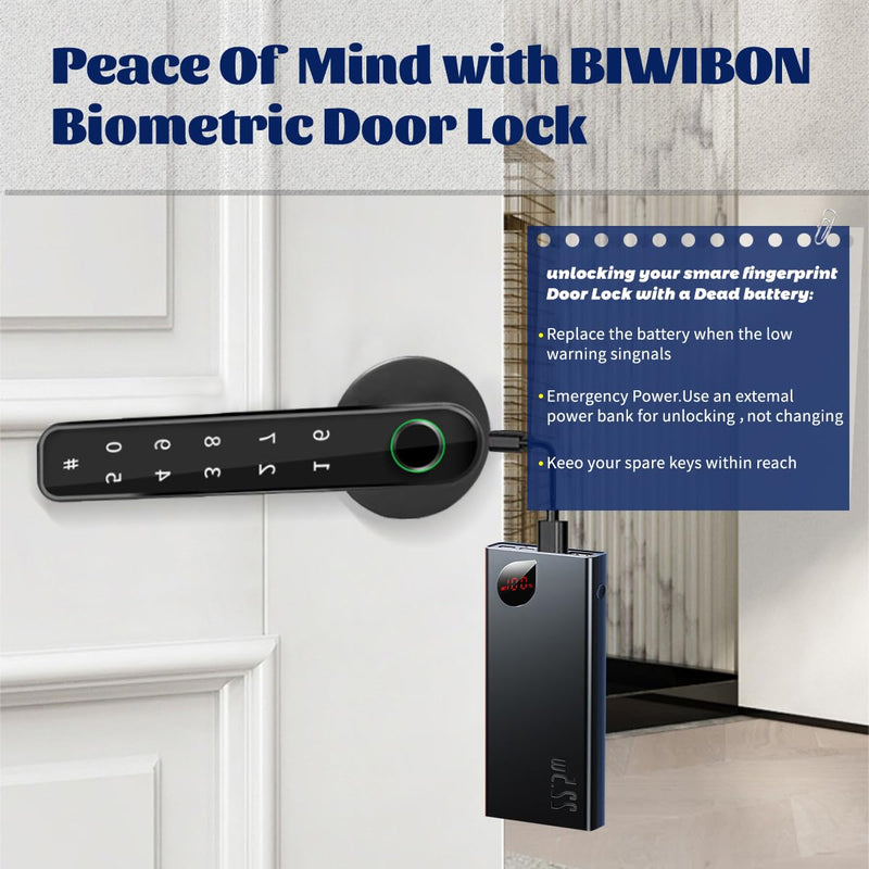 Fingerprint Door Lock,Touchscreen Biometric Door Lock, with Passcode keypad keyless Entry Door Handle,Smart Lock Handle Digital Door Lock, for Bedroom Home Hotel Office Apartment (Black) Black