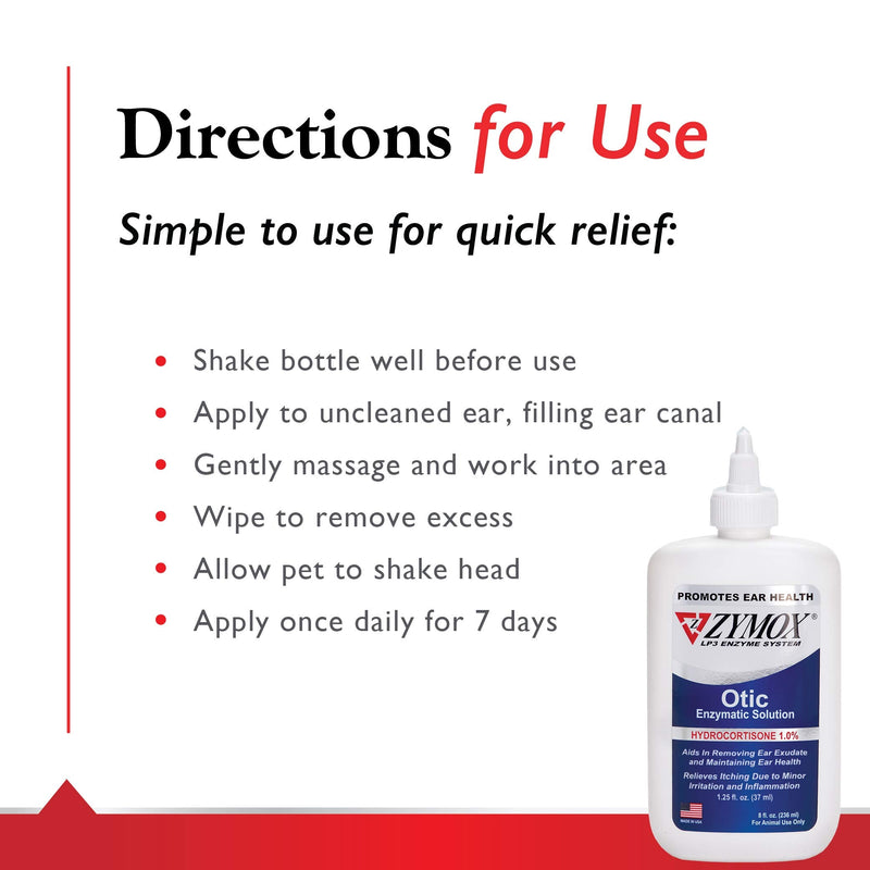 Pet King Brands Zymox Otic Enzymatic Solution for Dogs and Cats to Soothe Ear Infections with 1% Hydrocortisone for Itch Relief, 8oz - PawsPlanet Australia
