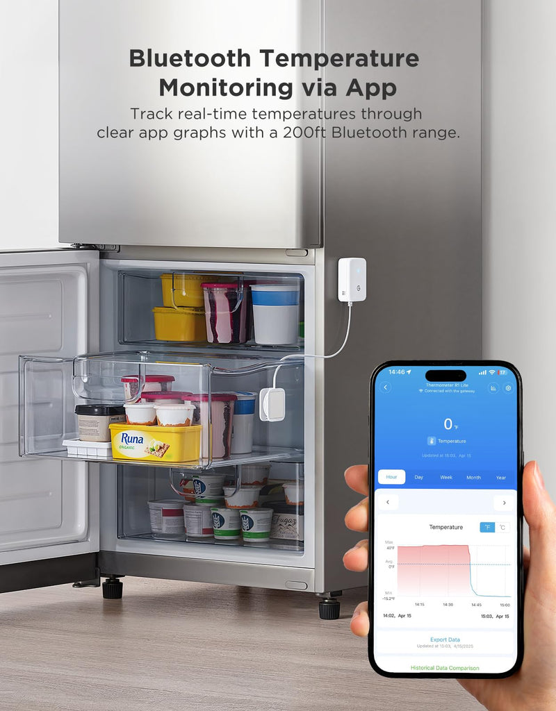 GoveeLife Refrigerator Freezer Thermometer 1 Pack, Bluetooth Temperature Sensor with Alarm, Smart APP Alerts for Fridge/Freezer/Tub(WiFi Gateway Not Included) 1 Sensor