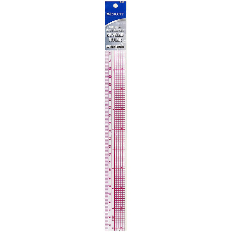 Westcott 10ths/Metric Beveled Ruler, 12-Inch/30cm (B-65), Clear 1 Count (Pack of 1)