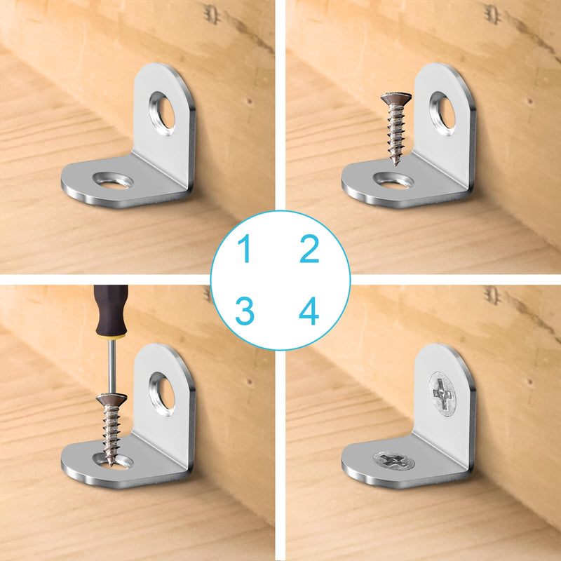 50 Pcs L Bracket Corner Brace MONKIPAER Metal Corner bracket 90 Degree Angle Stainless Steel Bracket with 100 Pcs Screws for securing wooden frames tables chairs bed furniture and other DIY structural Silver 0.76x0.6x0.76