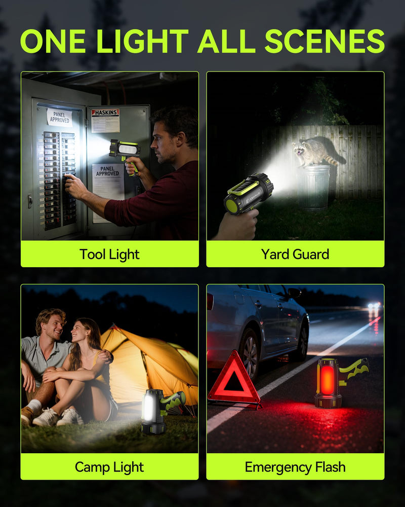 AlpsWolf Rechargeable Flashlights High Lumens, Super Bright 10000mAh Spotlight Flashlight with Built-in Stand & 3 Color Lenses, Water-Resistant LED Handheld Flashlight for Camping, Search, Emergencies Green