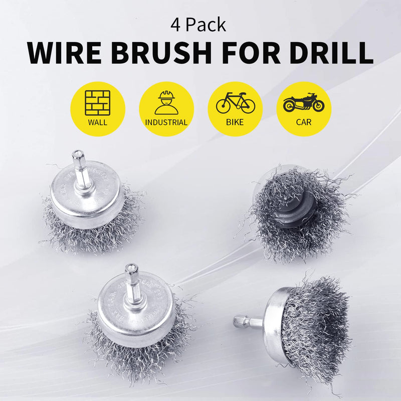 2 Pack Wire Cup Brush Set for Drill, WENORA Wire Brush for Drill 1/4 Inch Hex Shank, 0.010 Inch Coarse Carbon Steel Drill Wire Brush, Wire Brush Drill Attachments Rust Removal -2 Inch 2